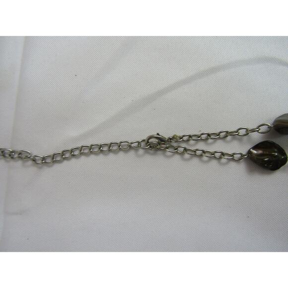Silver Tone Bead 3 Tier Necklace 26" Boho Whimsigoth Chain Cottagecore Marble - Picture 2 of 4